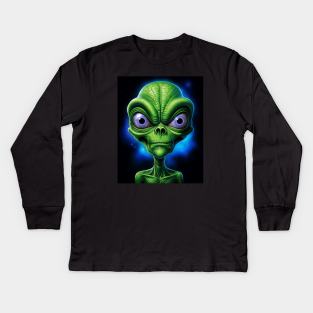 Green Alien Outer Space I Seeing You Kids Long Sleeve T-Shirt